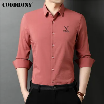 COODRONY Firmas Pavasara Rudens Jaunas Ielidošanas Kvalitatīvu Sociālo Kleita Business Casual Slim Fit Krekls ar garām Piedurknēm Vīriešu Apģērbu C6120