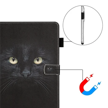 Coque Par Samsung Galaxy Tab 10.1 2019 SM-T510 T515 Karikatūra Melnais Kaķis, Ādas Vāks Samsung Tab 2019 10.1