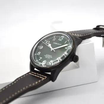 Corgeut Zīmola 41MM mens watch melns korpuss zaļā dail gaismas rokās kaija kustību, automātisko, mehāniskās rokas pulksteņi vīriešu Jaunu
