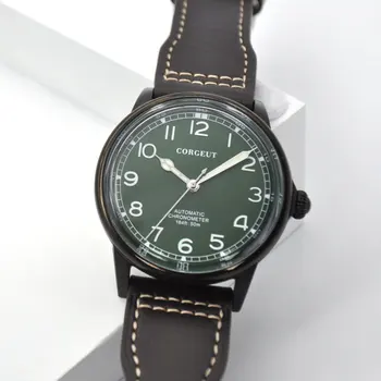 Corgeut Zīmola 41MM mens watch melns korpuss zaļā dail gaismas rokās kaija kustību, automātisko, mehāniskās rokas pulksteņi vīriešu Jaunu