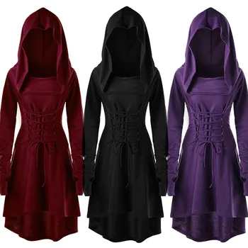 Cosplay kleita kapuci Sieviešu Tērpi, Mežģīnes Up Kapuci Vintage Pārsējs Kleita kapuci nelegālo cietā ragana d90906