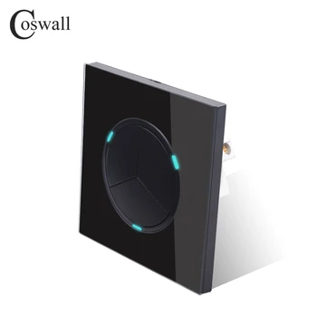 Coswall 3 Banda 1 Veidā, Izlases Noklikšķiniet uz On / Off Sienas Gaismas Slēdzis Ar LED Indikatoru Bruņinieks Black Crystal Rūdīta Stikla Panelis