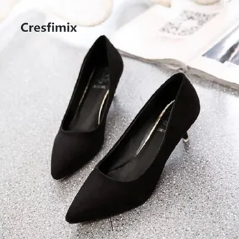 Cresfimix talon femme sieviešu vieglā svara biroja papēži, dāmas modes salda melnās augstpapēžu kurpes gudrs paslīdēt uz melnas papēžu kurpes