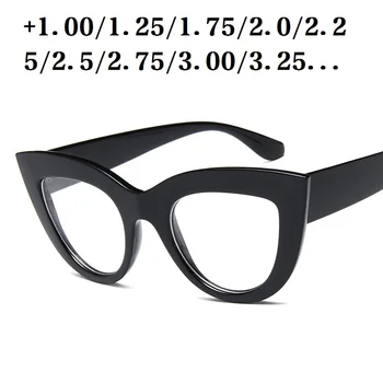 Cubojue Cat Eye Lasīšanas Brilles Sievietēm +1.00 1.25 1.75 1.50 2.25 2.50 2.75 3.00 3.25 Melna Bieza Dioptriju Dāmas Lasīt Brilles