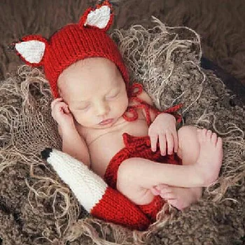 Cute Baby Fox Animel Cepuri ar Asti Puika Fotogrāfija Aksesuārus Jaundzimušo Foto Tērpi Zīdainim Tamborēšanas Tērpiem, Foto Piederumi