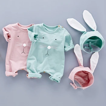 Cute Baby Jumpsuit Trušu Auss cepuri Jaundzimušā Apģērbu Jumpsuit ar garām Piedurknēm Spring&Autumn Par Bērnu Zēniem Meiteņu Drēbes Toddler Romper