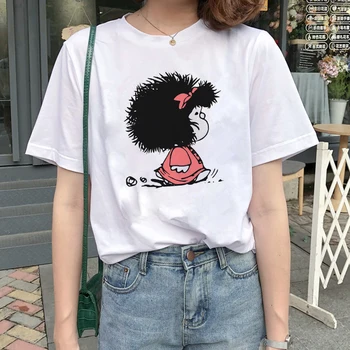 Cute Karikatūra Toda Mafalda t krekls sieviešu modes Kawaii Radošumu Gadījuma Meitene Streetwear Topi Harajuku vēstuli izdrukāt Īsām Piedurknēm