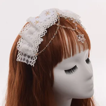 Cute Meitenes Baltās Hairband Lolita Sniegpārslas Frēzēšana Loku Hairband Mini top hat Matu Klipu