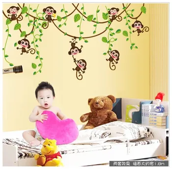 Cute mini pērtiķiem, vinila sienas uzlīmes, uzlīmes bērniem, dzīvniekiem, augiem, tapetes, sienas meitenes zēni bērni mājās guļamistaba bērnistaba dekori