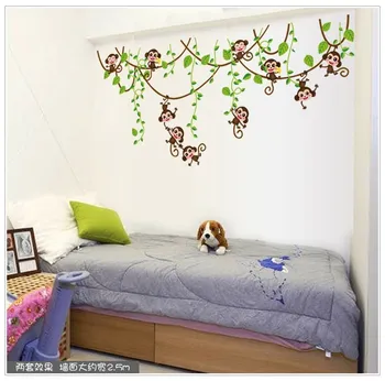 Cute mini pērtiķiem, vinila sienas uzlīmes, uzlīmes bērniem, dzīvniekiem, augiem, tapetes, sienas meitenes zēni bērni mājās guļamistaba bērnistaba dekori