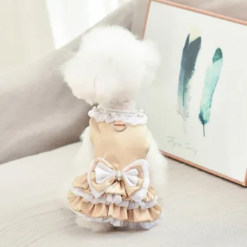 Cute Princese Suņu Apģērbu korejas Modes Kleita Mīksto Loku Mežģīņu Dekoltē, Svārki Suņiem Pavasara Rudens Teddy Sudraba Krāsā Meitene, Ropa