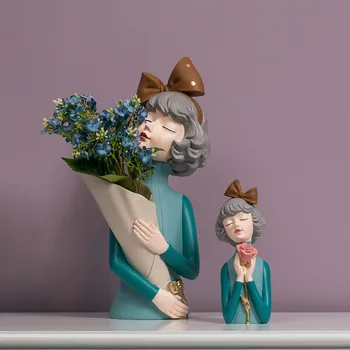Cute radošais Pušķis Meitene Rotājumi Skulptūru Statuja dāvanas Dzīvojamā Istabā TV ministru kabineta Ziedu kompozīcijas Mūsdienīgu Mājas Apdare