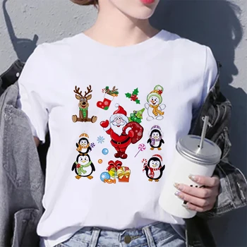 Cute Santa Claus Drukāšanas Sieviešu T-krekls Harajuku Priecīgus Ziemassvētkus T Krekli, Sieviešu Streetwear Kawaii Kpop Gadījuma Estētisko Drēbes