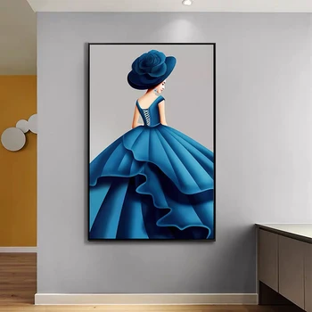 Cēlā Sieviete Zilā Kleitā Abstraktās Mākslas Plakāti un Izdrukas Audekls Gleznas, Sienas, Mākslas Attēlus Dzīvojamās Istabas Dekors (Bez Rāmja)