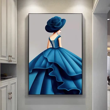 Cēlā Sieviete Zilā Kleitā Abstraktās Mākslas Plakāti un Izdrukas Audekls Gleznas, Sienas, Mākslas Attēlus Dzīvojamās Istabas Dekors (Bez Rāmja)