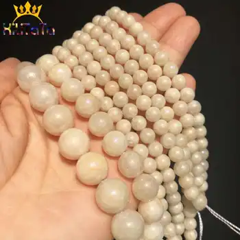 Dabas Angelite Akmens Baltu Pārklājumu Krelles Smoot Kārtas Zaudēt Distances Pērlīšu Rotaslietas Pieņemšanas DIY Aproce Pērles 15