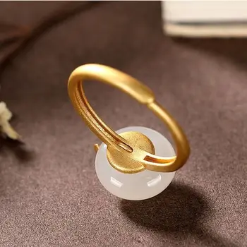Dabas Hetian nefrīta regulējams gredzens Ķīniešu stila retro klasisks elegants gaismas luksusa sieviešu ziemas festivāls dāvanu