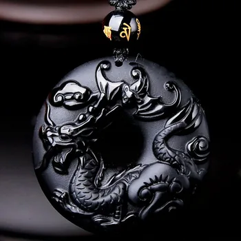 Dabas Obsidian Ķīniešu Zodiaks Aproces, Kulonu Rotaslietas Laimīgs Labs Amulets, Kaklarota, Kulons Naudas Sodu Jade Rotaslietas