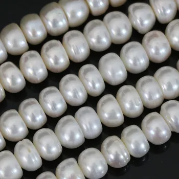 Dabiskā saldūdens white pearl abacus pogu zaudēt krelles 9-10mm rondelle puse kāzas sieviešu smalkas rotaslietas pieņemšanas 15inch B1391