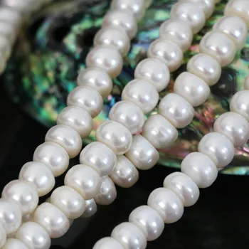 Dabiskā saldūdens white pearl abacus pogu zaudēt krelles 9-10mm rondelle puse kāzas sieviešu smalkas rotaslietas pieņemšanas 15inch B1391
