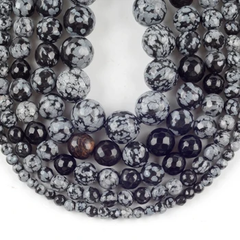 Dabīgā Akmens Slīpētas Black Sniegpārslas Jaspers Apaļas Pērles Rotaslietas Pieņemšanas Diy Aproce, Kaklarota, Piederumi 4 6 8 10 12 mm 15