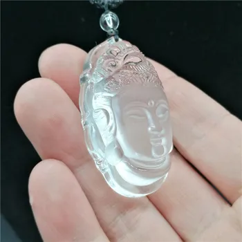 Dabīgā baltā kristāla cirsts Guanyin KULONS MENS BALTĀ KRISTĀLA KULONS vadītājs Budas Amulets