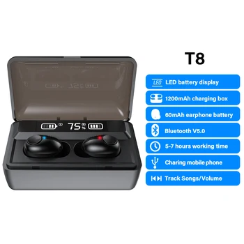 DACOM T8 Bluetooth Austiņas TWS Bezvadu Earbuds ar Microphon, Pārslēdzama Dziesmas, LED Uzlādes Displejs, iPhone, Samsung