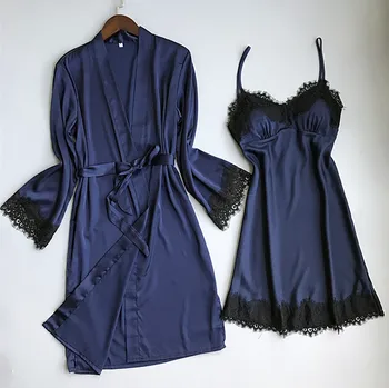 Daeyard Modes Sieviešu Sexy Mežģīņu un Zīda Drēbes & Tērpu Komplekts Nightdress Un Drēbes 2gab Sleepwear Uzvalks Peldmētelis Naktsveļu Elegants Homewear