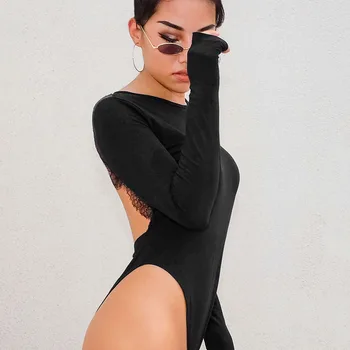 Darlingaga Backless Mežģīnes Raibs Sexy Bodysuit Sievietēm Ar Garām Piedurknēm Ķermeņa Uzvalks Vienā Gabalā 2020. Gada Pavasarī Black Bodysuits Jumpsuit Slim