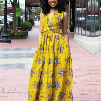 Dashiki Āfrikas Stila Kleitas Sievietēm Āfrikas Izdrukāt Plecu 3 Veidu Valkā 2019 Vasaras Puse Kleita Sexy Kleitas
