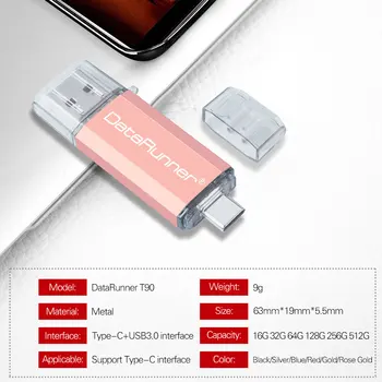 DataRunner C Tipa USB Flash Drive OTG Pen Drive 512 GB un 256 gb 128GB 64GB, 32GB Ārējo atmiņas Pendrive Usb 3.0 Atmiņas karte memory Stick