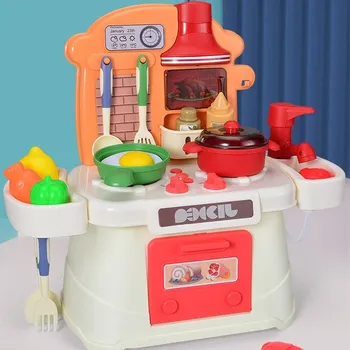 Daudzfunkcionāls Simulācijas Rotaļu Virtuves Komplekts Vieglās Mūzikas Cirkulācijas Ūdens Vārīšanas Un Cepšanas Bērnu rotaļu Māja Trauki
