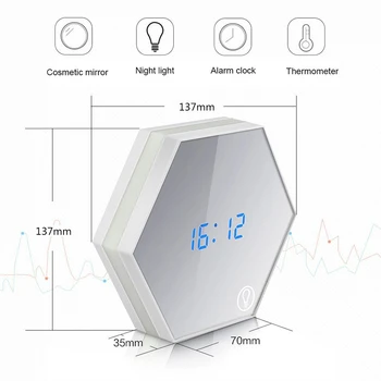 Daudzfunkcionālu Touch Sensoru Led Digitālais Modinātājs, Nakts Gaismas Temperatūras Displejs Galda Lampa Aplauzums Spogulis Ceļojumu Pulksteņi