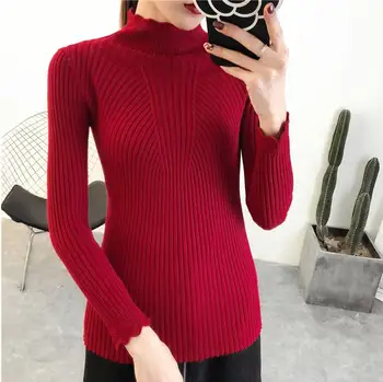 Daļēji augstas apkakles džemperis bieza pavasarī un rudenī jaunu 2020. gadam maza daļa Slim neto sarkans džemperis adīt zemāko krekls sieviešu garās s