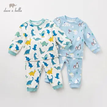 DB12185 dave bella pidžamas komplekts baby boy bērnu rudens ziemas mājas Apģērbu Karikatūra izdrukāt garām Piedurknēm bērnu Sleepwear Uzvalks