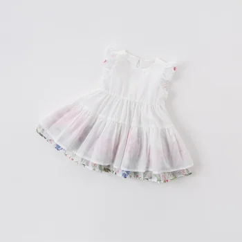 DB13641 dave bella vasaras bērnu meitene cute ziedu drukāt rāvējslēdzēju kleitas bērnu modes puse kleita bērniem, zīdaiņu lolita drēbes
