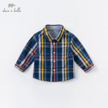DBA14615 dave bella rudens bērnu zēniem pleds kabatas krekli zīdaiņu toddler topi bērniem, augstas kvalitātes apģērbs