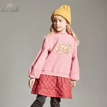 DBK11207 dave bella ziemas meitenei modes vēstuli kleitu bērniem salds kleitu bērniem, zīdaiņu lolita drēbes