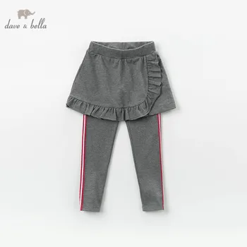 DBK12234 dave bella pavasara bērni meiteņu modes svītrainām ruched bikses bērniem boutique gadījuma potītes garuma bikses