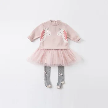DBZ15304 dave bella ziemas mazulim meitene ir gudrs karikatūra acs džemperis kleita bērnu modes puse kleita bērniem, zīdaiņu lolita drēbes
