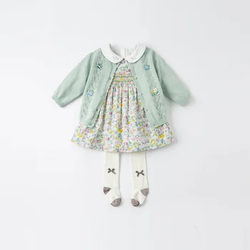 DBZ17116 dave bella pavasarī baby meitene cute ziedu drukāt kleita bērnu modes puse kleita bērniem, zīdaiņu lolita drēbes