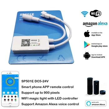 DC5-24V SP501E Wifi Kontrolieris WS2811 WS2812B Adresējama RGB Led Strip Gaismas Alexa Smart SPI Balss APP Kontroles Android