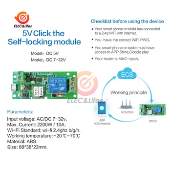 DC5V/ 7-32V eWelink Smart WiFi Slēdzi, Releju Moduli Taimeris Bezvadu Tālvadības Novietojot/Self-Locking Par Alexa, Google home