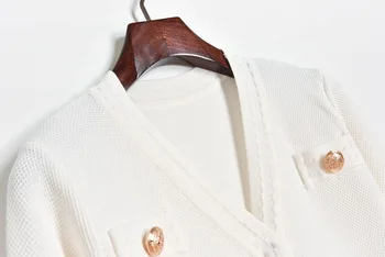 [DEAT] V-veida kakla Apkakles Viltus Kabatas Augsta Vidukļa Trikotāžas Vienu Krūtīm Mall Goth Y2k Drēbes Baltas neliela Kleita Ir 2021. Pavasara GX300