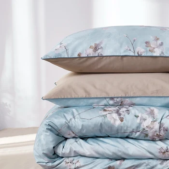 Debesis Zilas augu drukāt gultasveļa lapu Luksusa Ēģiptes kokvilnas gultas komplekts mājas tekstila Ziedu pastorālo Eiropas Satīna veļa