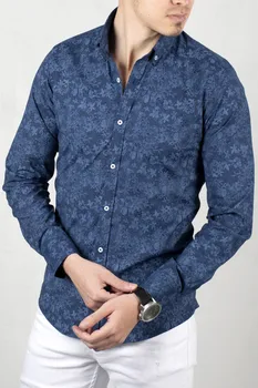 DeepSEA Tumši Zila Vīriešu Krekls No 100 Kokvilnas Šaurs Samazināt garām Piedurknēm Dot Motīvs Modelis Četri Gadalaiki, Dienas Puse Balli Uzņēmuma birojā 2006057