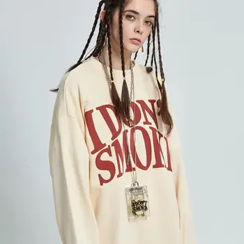 Deeptown Hip Hop Sporta Krekls Sieviešu Rudens Modes 2020. Gadam Vēstule Drukāt Pelēkā Vārna Garām Piedurknēm Kokvilnas Topi Streetwear Džemperis Sievietēm