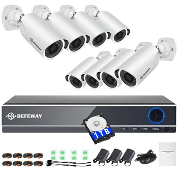 DEFEWAY 8CH 1080P Drošības Kameras Sistēmas DVR Komplekts Ar 8Pcs 2MP Bullet Kameras Nakts Redzējums CCTV Videonovērošanas Ar 1 TB HDD