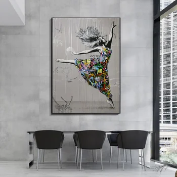 Deju Baleta Grafiti Mākslas Glezna uz Audekla Plakāti un Izdrukas Iela Sienas Mākslas Cuadros oderno Mājas Dekoru Attēlu Dzīvojamā Istaba