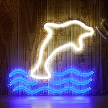 Delfīnu Neona Gaismas LED Neona Zīme Sienas Gaismas Guļamistaba Dekorēšana Kāzu Joslā Valentīna Diena Puse USB Ziemassvētku Nakts Gaismas